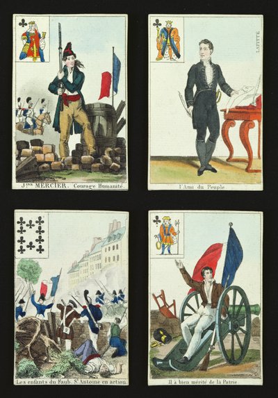Four Playing Cards Commemorating the Heroes of July 1830 by French School